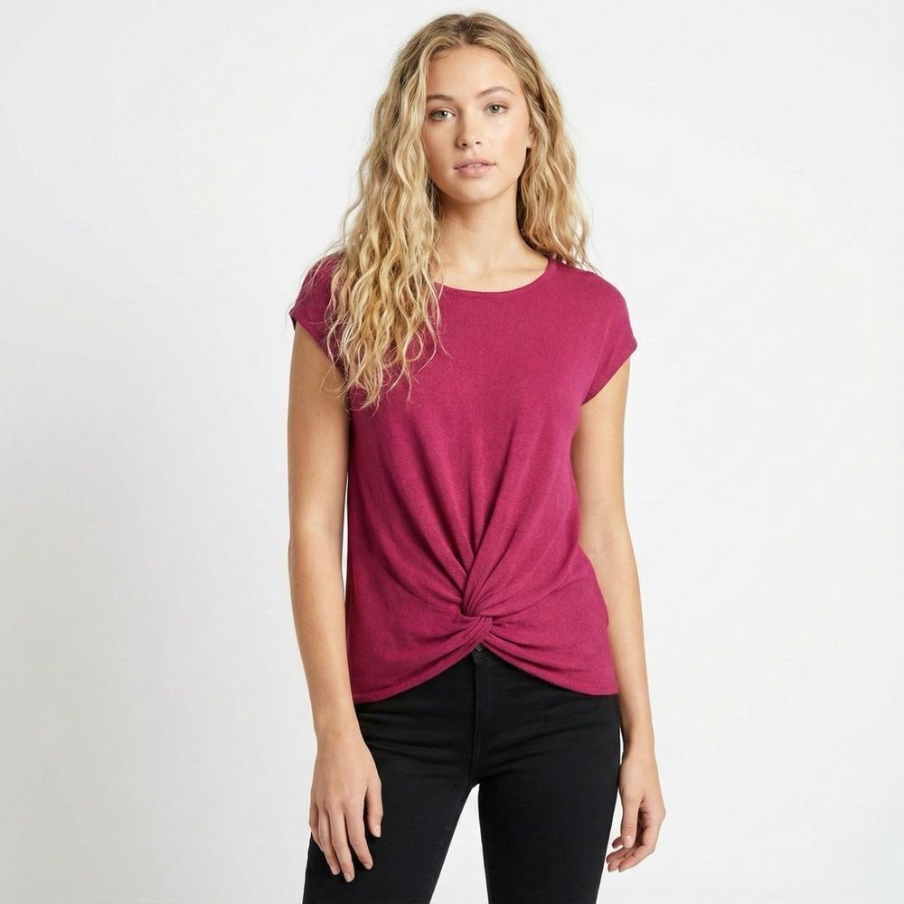 Anthropologie Sunday in Brooklyn Magenta Twist Front Sleeveless Knit Top Small